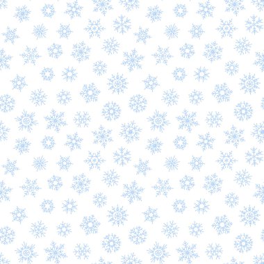 Beyaz zemin üzerine düşen soyut seamless modeli mavi kar taneleri. Afiş, tebrik, Noel ve yeni yıl kartı, davet, kartpostal için desen kış, kağıt ambalaj.