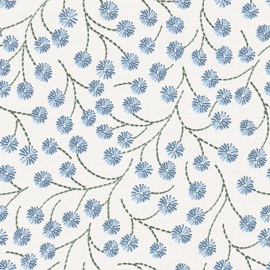 Nakış Tekstil, ev dekor, moda, kumaş için keten kumaş dokusu üzerinde çiçek seamless modeli. dikiş taklit  