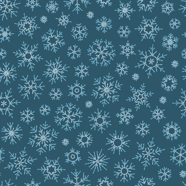 Elle çizilmiş doodle seamless modeli. Karanlık bir arka plan üzerinde mavi kar taneleri. İçin ambalaj kağıt, kart, davet, duvar kağıdı, kumaş, tekstil, web tasarım.