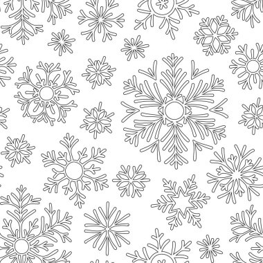 Noel modeli gelen bir kart vektör için kar taneleri. Kitap boyama için. Dekoratif doodle çizilmiş. Siyah-beyaz desen.