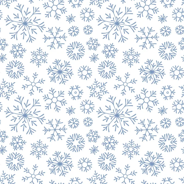 Abstrakte Nahtlose Muster Fallender Blauer Schneeflocken Auf Weißem Hintergrund Wintermuster — Stockvektor