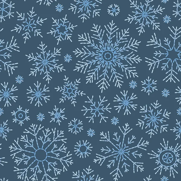 Modèle Sans Couture Gribouillé Dessiné Main Flocons Neige Bleus Sur — Image vectorielle