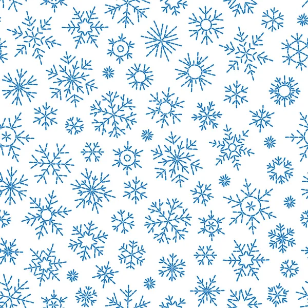 Abstracte Naadloze Patroon Vallen Blauwe Sneeuwvlokken Witte Achtergrond Winter Patroon — Stockvector
