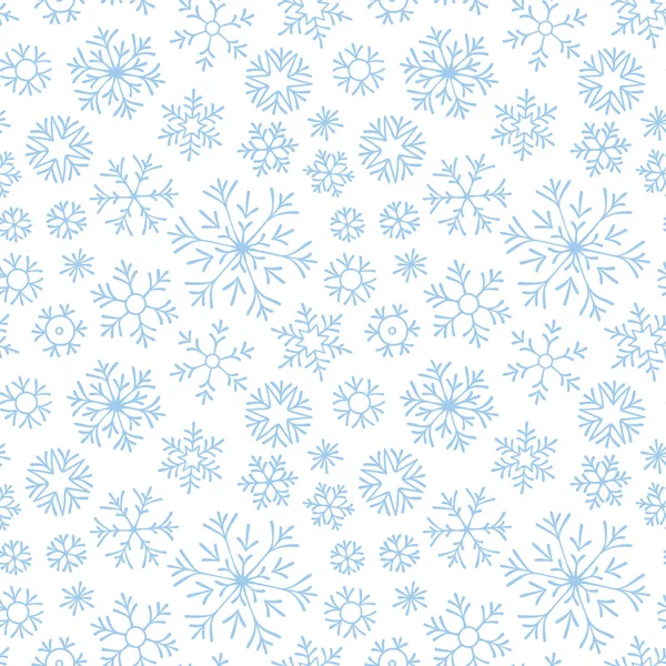 Abstracte Naadloze Patroon Vallen Blauwe Sneeuwvlokken Witte Achtergrond Winter Patroon — Stockvector