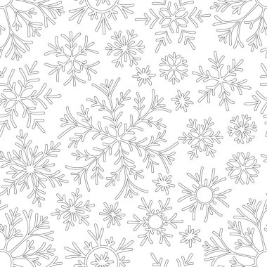 Noel modeli gelen bir kart vektör için kar taneleri. Kitap boyama için. Dekoratif doodle çizilmiş. Siyah-beyaz desen.