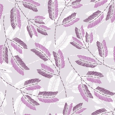 Vintage nakışı çiçek kumaş dokusu. Basit sorunsuz arka plan ile yaprakları, dalları. Nakış dikiş taklit.