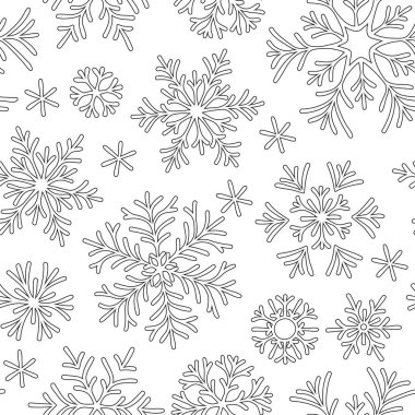 Noel modeli gelen bir kart vektör için kar taneleri. Kitap boyama için. Dekoratif doodle çizilmiş. Siyah-beyaz desen.