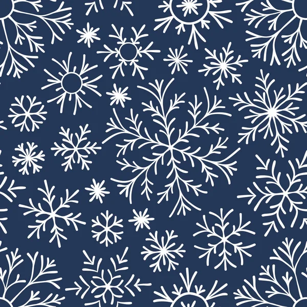 Padrão Doodle Sem Costura Natal Com Flocos Neve — Vetor de Stock