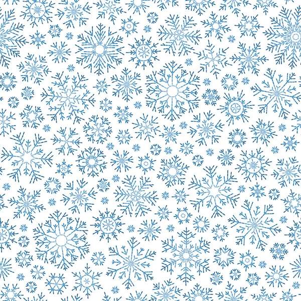 Kerstmis Naadloze Doodle Patroon Met Sneeuwvlokken — Stockvector