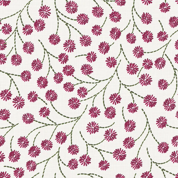 Patrón Sin Costura Floral Bordado Textura Tela Lino Para Textiles — Archivo Imágenes Vectoriales