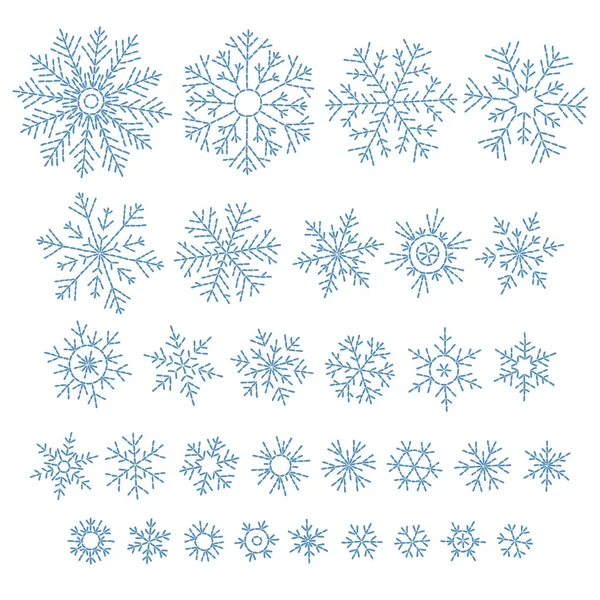 Set Von Verschiedenen Doodle Handgezeichneten Schneeflocken — Stockvektor