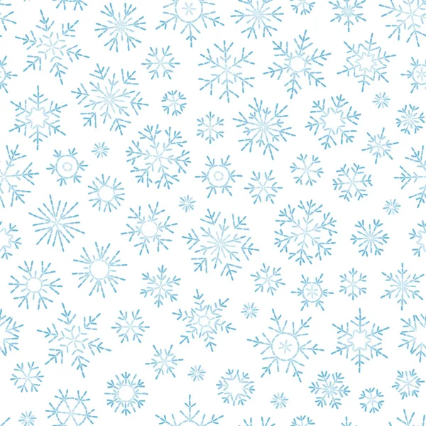 Abstract Seamless Pattern Falling Blue Snowflakes White Background Winter Pattern — Stock Vector