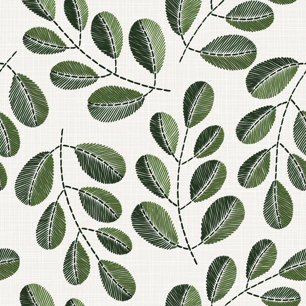 Patrón Sin Costura Floral Bordado Textura Tela Lino Para Textiles — Vector de stock