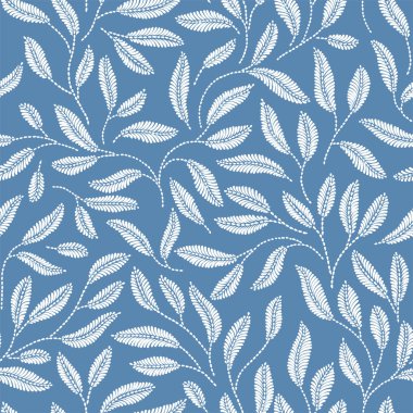 Vintage nakışı çiçek kumaş dokusu. Basit sorunsuz arka plan ile yaprakları, dalları. Nakış dikiş taklit.