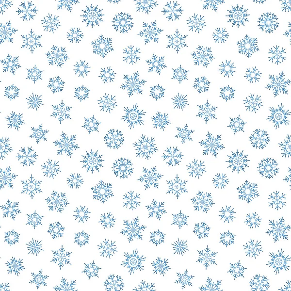 抽象的白色背景下飘落的蓝色雪花的无缝图案 冬季图案为横幅 圣诞节和新年贺卡 明信片 纸包装 — 图库矢量图片