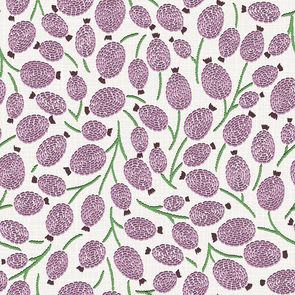 Broderie Motif Floral Sans Couture Sur Texture Tissu Lin Pour — Image vectorielle