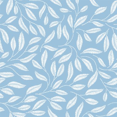 Vintage nakışı çiçek kumaş dokusu. Basit sorunsuz arka plan ile yaprakları, dalları. Nakış dikiş taklit.