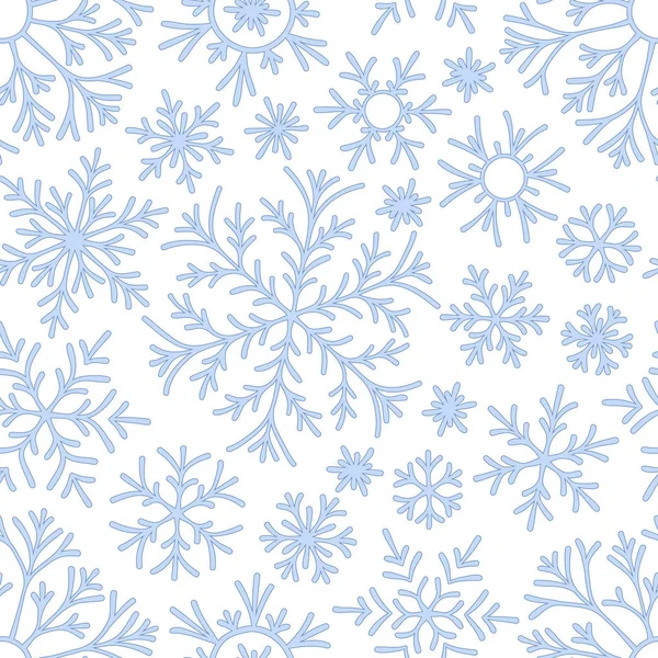 Abstract Seamless Pattern Falling Blue Snowflakes White Background Winter Pattern — Stock Vector