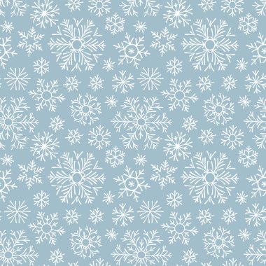 Elle çizilmiş doodle seamless modeli. Karanlık bir arka plan üzerinde beyaz kar taneleri. İçin ambalaj kağıt, kart, davet, duvar kağıdı, kumaş, tekstil, web tasarım.