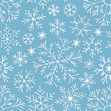 Elle çizilmiş doodle seamless modeli. Karanlık bir arka plan üzerinde beyaz kar taneleri. İçin ambalaj kağıt, kart, davet, duvar kağıdı, kumaş, tekstil, web tasarım.