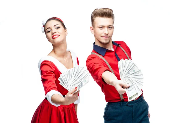 Young Couple Wearing Colorful Old Fashion Clothes Pinup Style — Stock Photo, Image