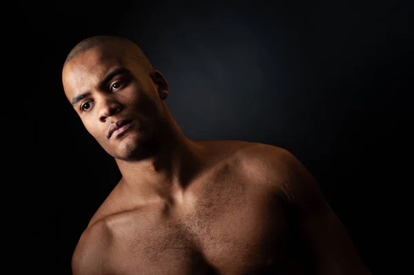 Portrait Afro American Male Basketball Player Ball Black Background Fit — Stock Photo, Image