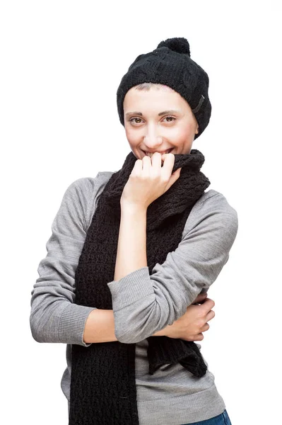 Portret Uśmiechający Się Młoda Kobieta Zimowe Ubrania Retro — Zdjęcie stockowe