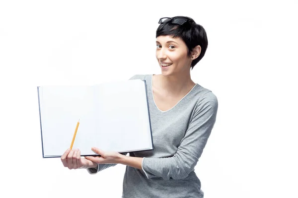 Mujer sonriente estudiante, profesora o empresaria — Foto de Stock