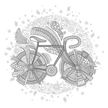 Beyaz arka planda çiçekli bisiklet. 