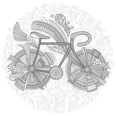 Beyaz arka planda çiçekli bisiklet. 