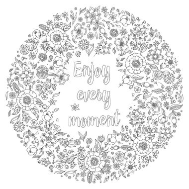 Siyah beyaz yazı illüstrasyon. Boyama kitabı.