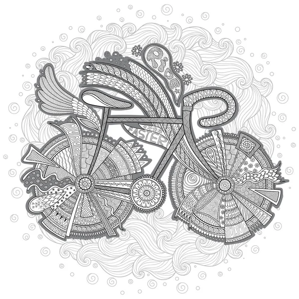 Vélo avec fleur sur fond blanc . — Image vectorielle