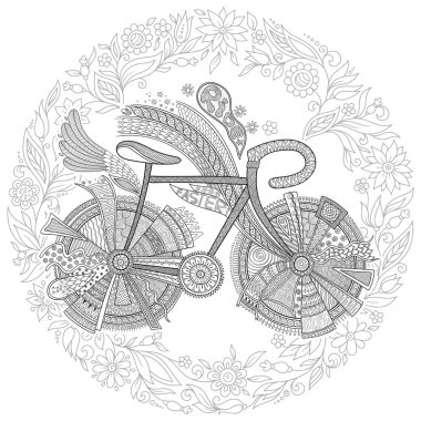 Beyaz arka planda çiçekli bisiklet. 