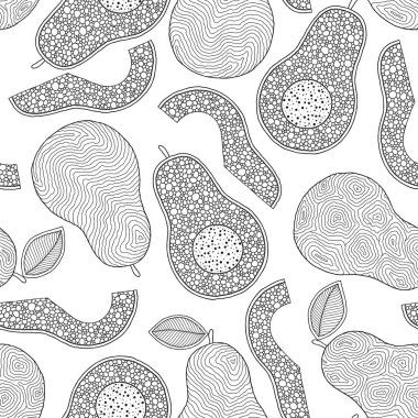 Line doodle sanat avokado dikişsiz desen. 