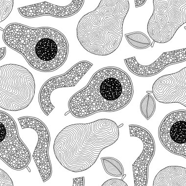Doodle sanat avokado dikişsiz desen. 