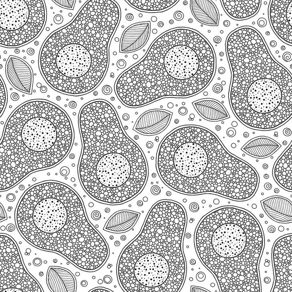 Line doodle art avocado seamless pattern.