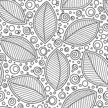 Boyama kitabı için dikişsiz doodle yaprakları desen. 