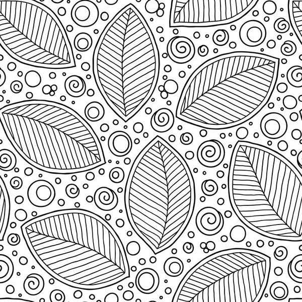 Seamless doodle  leaves pattern for coloring book. — Stock Vector