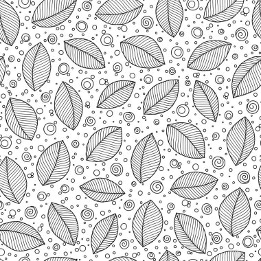 Boyama kitabı için dikişsiz doodle yaprakları desen. 