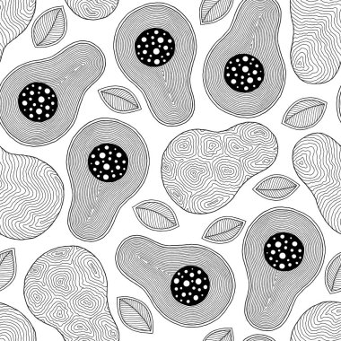 Line doodle sanat avokado dikişsiz desen.