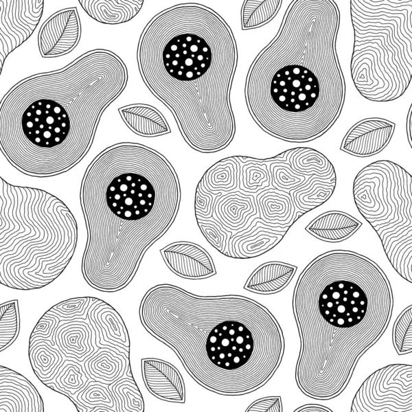 线涂鸦艺术鳄梨无缝模式. — 图库矢量图片