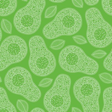 Yeşil bir bac üzerinde elle çizilmiş karikatür avokado dikişsiz desen