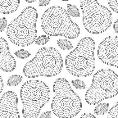 Line doodle sanat avokado dikişsiz desen.