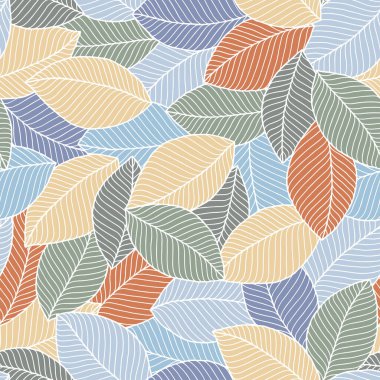 Elle çizilmiş yapraklar. Dikişsiz desen. 