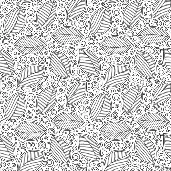 Modèle de feuilles sans couture doodle pour livre à colorier . — Image vectorielle
