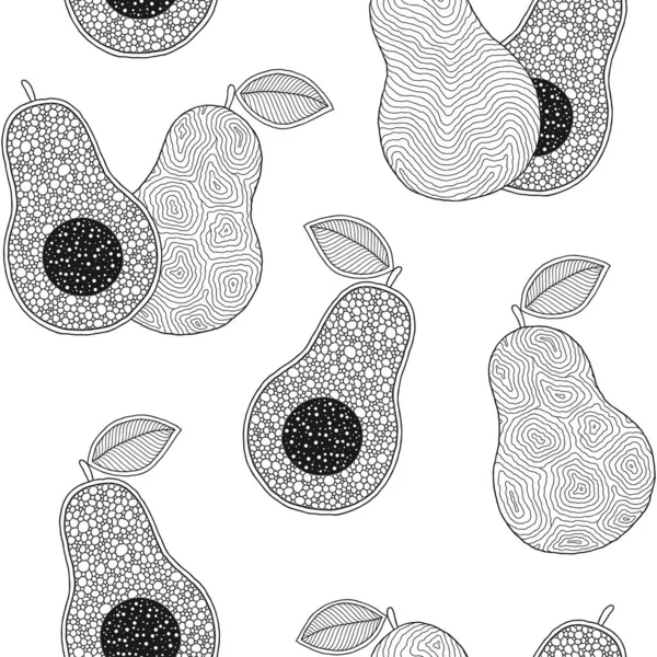 Line doodle art avocado seamless pattern. — Stock Vector