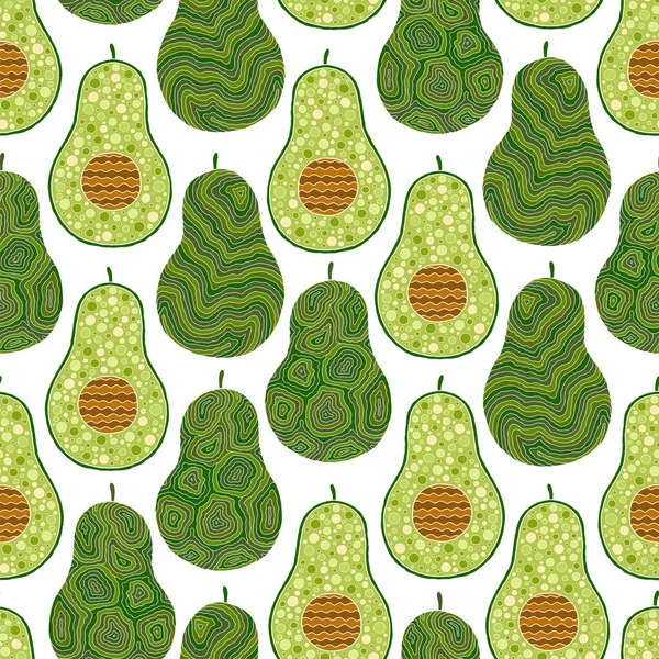 Dibujos animados dibujados a mano aguacate patrón sin costura — Vector de stock