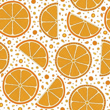 Portakallar pürüzsüz desen oluşturuyor. El çizimi taze tropikal sitru.