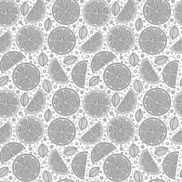 Lustige schwarz-weiße Cartoon nahtlose Muster von Limettenfrüchten. — Stockvektor