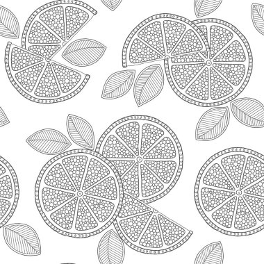 Komik siyah beyaz karikatür kireç meyve dikişsiz desen. 